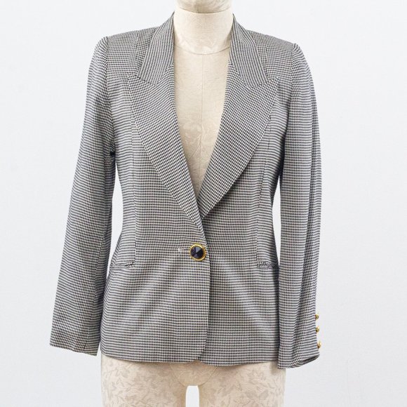 Vintage 90s 6 Silk Houndstooth Blazer - Picture 1 of 10